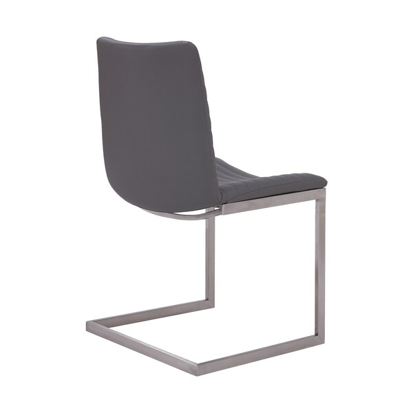 Armen Living April Contemporary Dining Chair in Brushed Stainless Steel Finish and Gray Faux Leather - Set of 2 - LCAPSIBSGR