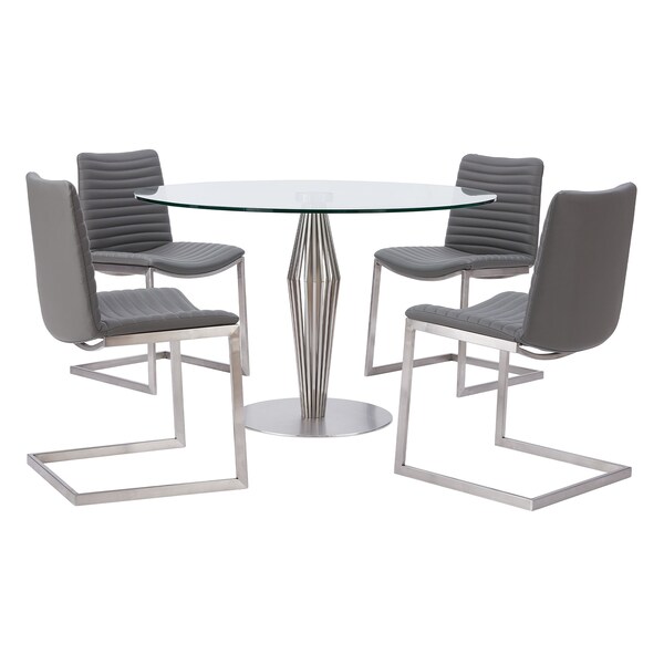 Armen Living April Contemporary Dining Chair in Brushed Stainless Steel Finish and Gray Faux Leather - Set of 2 - LCAPSIBSGR