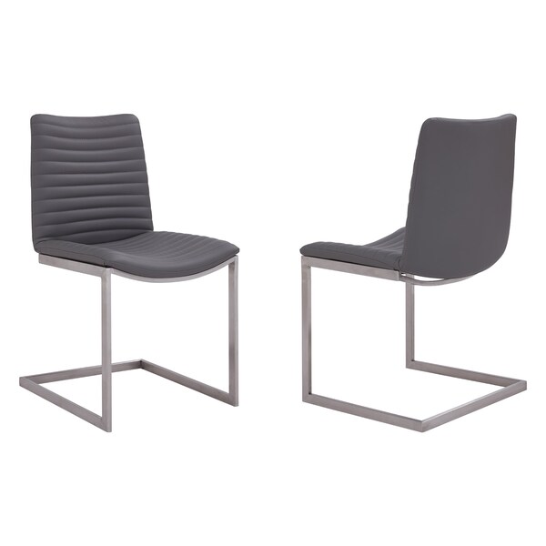 Armen Living April Contemporary Dining Chair in Brushed Stainless Steel Finish and Gray Faux Leather - Set of 2 - LCAPSIBSGR