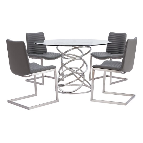 Armen Living April Contemporary Dining Chair in Brushed Stainless Steel Finish and Gray Faux Leather - Set of 2 - LCAPSIBSGR