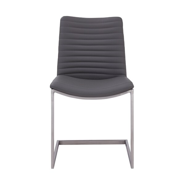 Armen Living April Contemporary Dining Chair in Brushed Stainless Steel Finish and Gray Faux Leather - Set of 2 - LCAPSIBSGR
