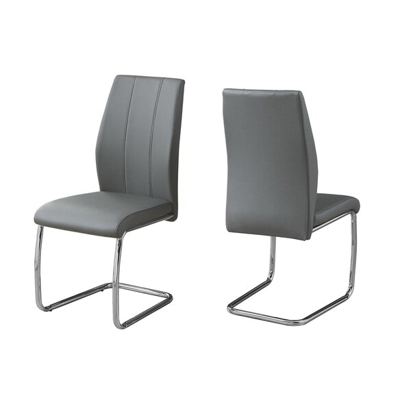 Homeroots 77.5 in. Grey Leather Look; Chrome Metal & Foam Dining Chairs - Pack of 2 - 332603