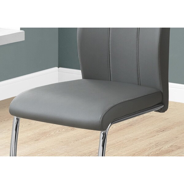 Homeroots 77.5 in. Grey Leather Look; Chrome Metal & Foam Dining Chairs - Pack of 2 - 332603