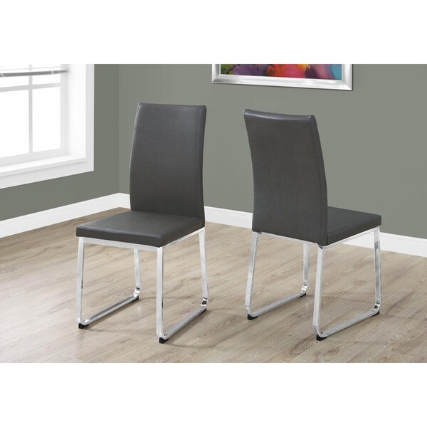 Gfancy Fixtures 39.5 in. Grey Leather Look, Foam & Chrome Metal Dining Chairs, 2PK - GF3094709