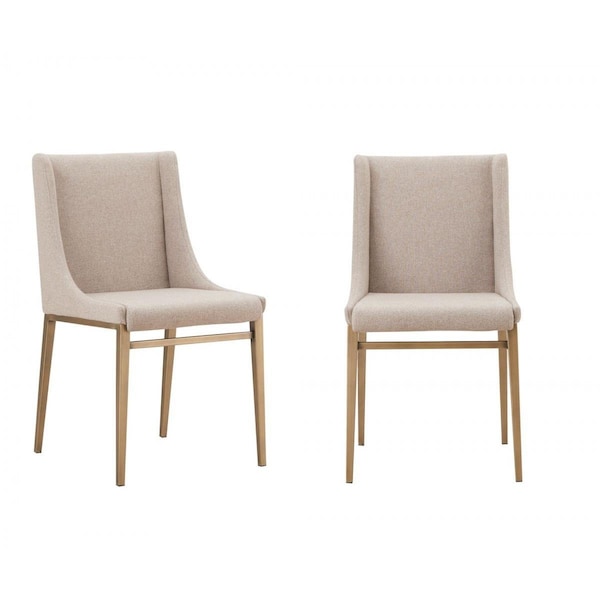 Homeroots 34 x 185 x 22 in. Brass Contemporary Dining Chairs, Beige - Set of 2 - 472258