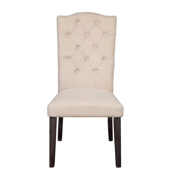 Homeroots 26 x 21 x 41 in. Beige Linen Weathered Espresso Wood Upholstery Side Chair, 2PK - 347310