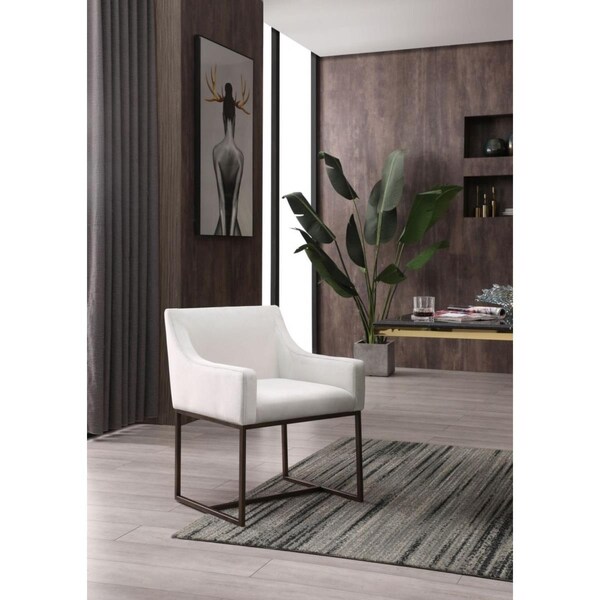 Gfancy Fixtures Velvet Antique Brass Dining Chair, Beige - GF3100547