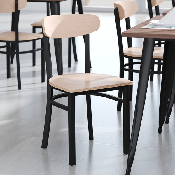 Flash Furniture Metal Dining Chair with Natural Wood Seat & Back - XU-DG6V5B-NAT-GG