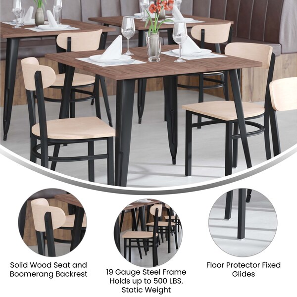 Flash Furniture Metal Dining Chair with Natural Wood Seat & Back - XU-DG6V5B-NAT-GG