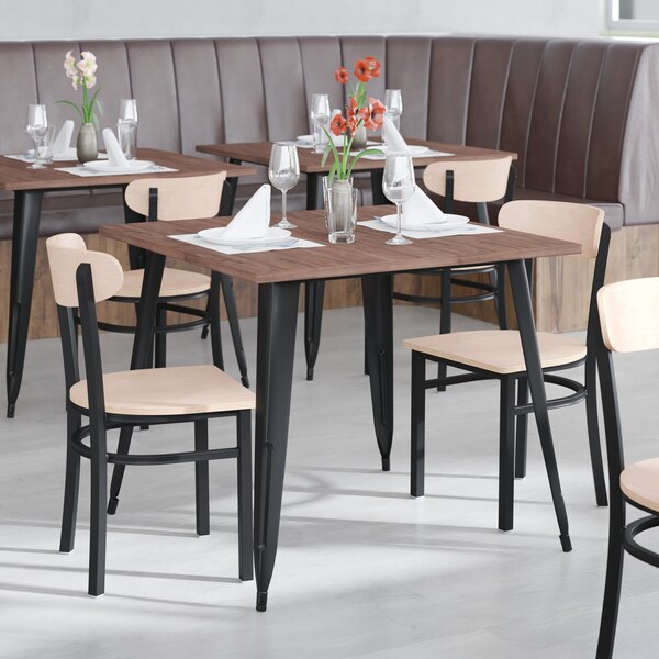 Flash Furniture Metal Dining Chair with Natural Wood Seat & Back - XU-DG6V5B-NAT-GG