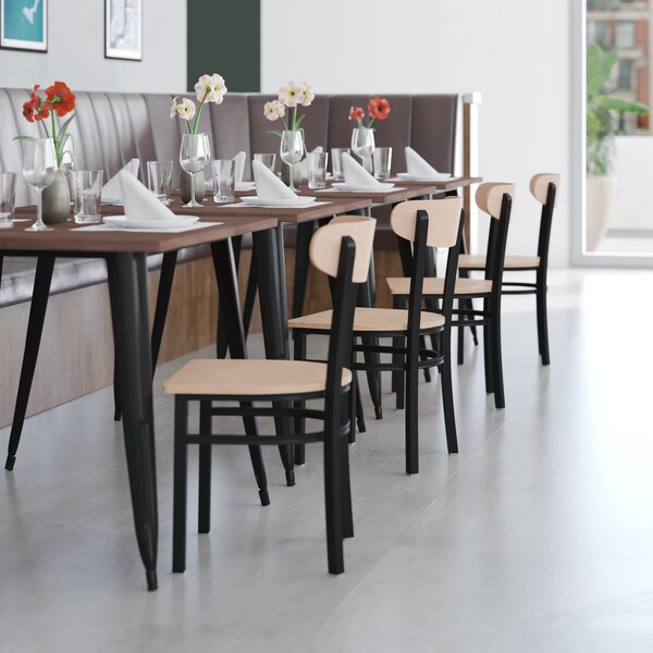 Flash Furniture Metal Dining Chair with Natural Wood Seat & Back - XU-DG6V5B-NAT-GG
