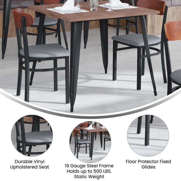 Flash Furniture Gray Vinyl Dining Chairs - Walnut Wood Backs, PK 2 - 2-XU-DG6V5GYV-WAL-GG
