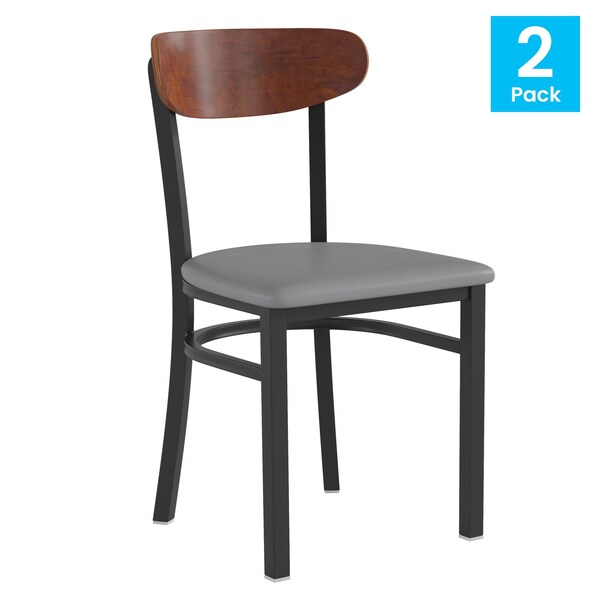 Flash Furniture Gray Vinyl Dining Chairs - Walnut Wood Backs, PK 2 - 2-XU-DG6V5GYV-WAL-GG