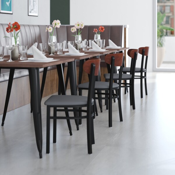 Flash Furniture Gray Vinyl Dining Chairs - Walnut Wood Backs, PK 2 - 2-XU-DG6V5GYV-WAL-GG