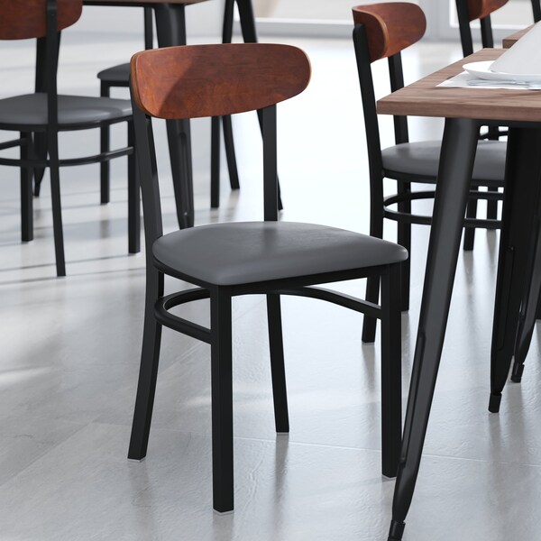 Flash Furniture Gray Vinyl Dining Chairs - Walnut Wood Backs, PK 2 - 2-XU-DG6V5GYV-WAL-GG