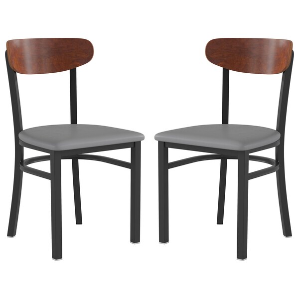 Flash Furniture Gray Vinyl Dining Chairs - Walnut Wood Backs, PK 2 - 2-XU-DG6V5GYV-WAL-GG
