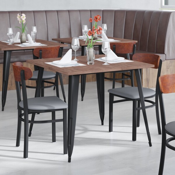 Flash Furniture Gray Vinyl Dining Chairs - Walnut Wood Backs, PK 2 - 2-XU-DG6V5GYV-WAL-GG