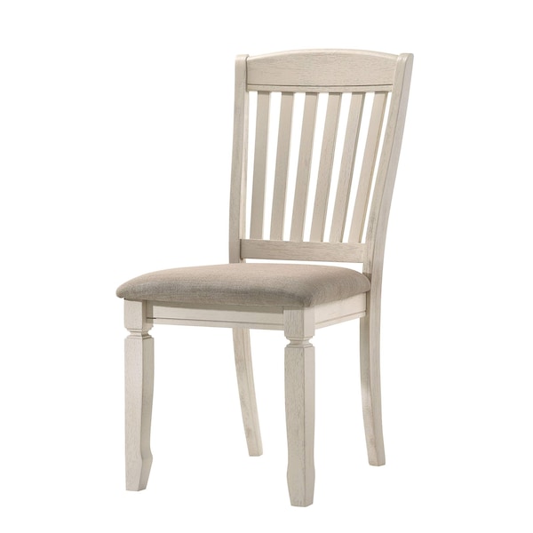 Acme Dining Side Chair in Tan Fabric and Cream Finish, 2PK - ER-0240WH