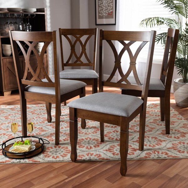 Baxton Studio Augustine Grey Upholstered and Walnut Wood 4-Piece Dining Chair Set - 165-9882