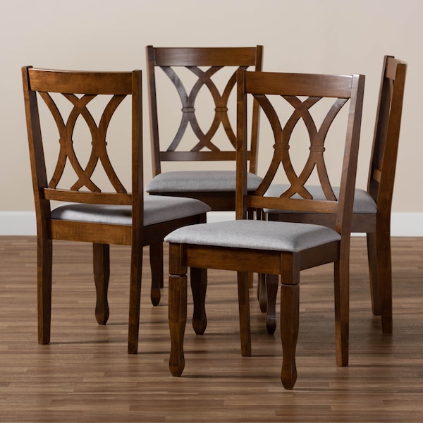 Baxton Studio Augustine Grey Upholstered and Walnut Wood 4-Piece Dining Chair Set - 165-9882