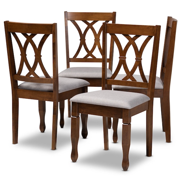 Baxton Studio Augustine Grey Upholstered and Walnut Wood 4-Piece Dining Chair Set - 165-9882