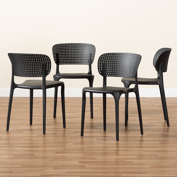 Baxton Studio Rae ModernBlack Finished Polypropylene Plastic 4-Piece Stackable Dining Chair Set - 192-4PC-12021-ZORO