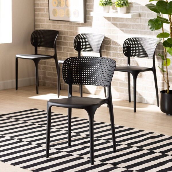 Baxton Studio Rae ModernBlack Finished Polypropylene Plastic 4-Piece Stackable Dining Chair Set - 192-4PC-12021-ZORO