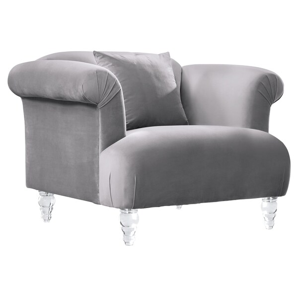 Armen Living Elegance Contemporary Sofa Chair in Gray Velvet with Acrylic Legs - LCEG1GR