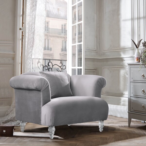 Armen Living Elegance Contemporary Sofa Chair in Gray Velvet with Acrylic Legs - LCEG1GR