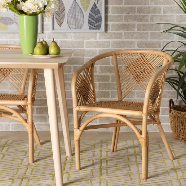 Baxton Studio Kagama Modern Bohemian Natural Brown Rattan Dining Chair - 209-12789