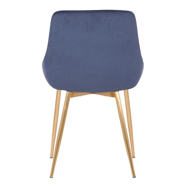 Armen Living Heidi Blue Velvet Dining Accent Chair with Gold Metal Legs - LCHESIGLDBLU