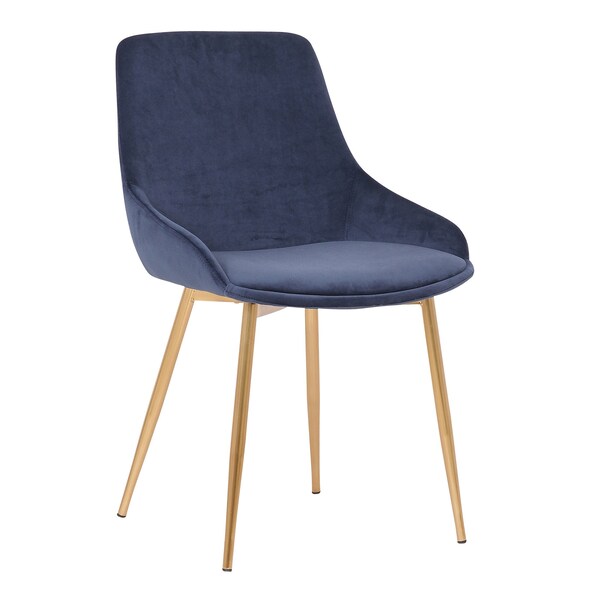 Armen Living Heidi Blue Velvet Dining Accent Chair with Gold Metal Legs - LCHESIGLDBLU