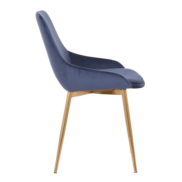 Armen Living Heidi Blue Velvet Dining Accent Chair with Gold Metal Legs - LCHESIGLDBLU