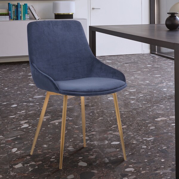 Armen Living Heidi Blue Velvet Dining Accent Chair with Gold Metal Legs - LCHESIGLDBLU