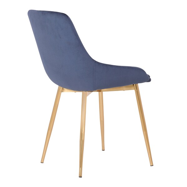 Armen Living Heidi Blue Velvet Dining Accent Chair with Gold Metal Legs - LCHESIGLDBLU
