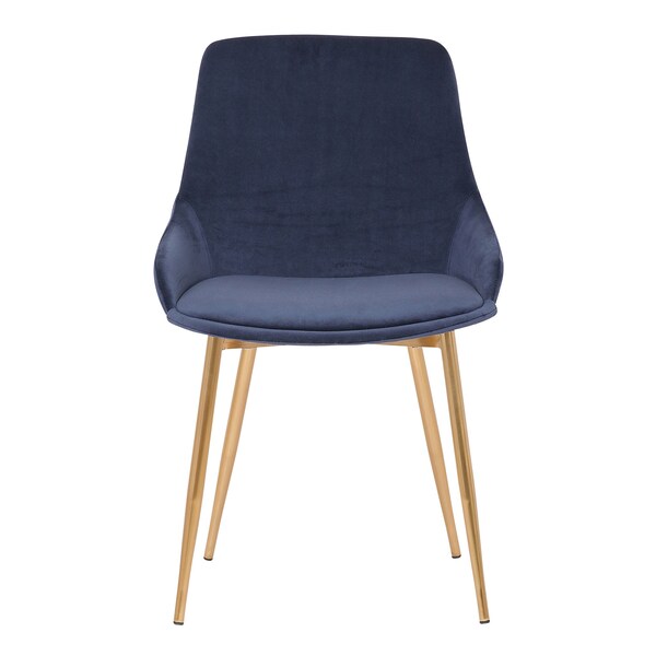 Armen Living Heidi Blue Velvet Dining Accent Chair with Gold Metal Legs - LCHESIGLDBLU