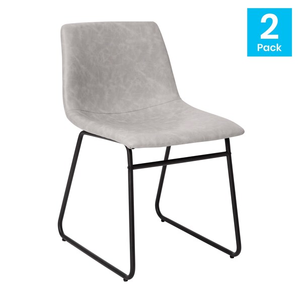 Flash Furniture 18" Light Gray LeatherSoft Dining Chairs, 2PK - ET-ER18345-18-LG-BK-GG