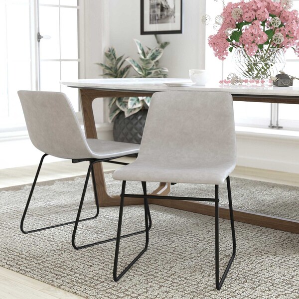 Flash Furniture 18" Light Gray LeatherSoft Dining Chairs, 2PK - ET-ER18345-18-LG-BK-GG