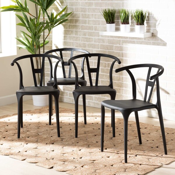 Baxton Studio Warner ModernBlack Plastic Dining Chair Set (4PC) - 194-4PC-12036-ZORO