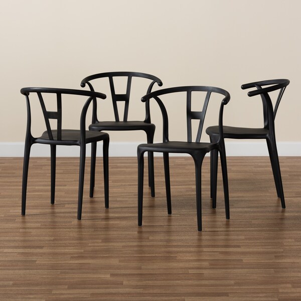 Baxton Studio Warner ModernBlack Plastic Dining Chair Set (4PC) - 194-4PC-12036-ZORO