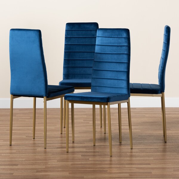 Baxton Studio Armand Glam and Luxe Navy Blue Velvet Upholstered and Gold Finished Metal Dining Chair Set (4PC) - 193-4PC-11771-ZORO