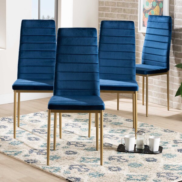 Baxton Studio Armand Glam and Luxe Navy Blue Velvet Upholstered and Gold Finished Metal Dining Chair Set (4PC) - 193-4PC-11771-ZORO