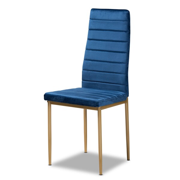 Baxton Studio Armand Glam and Luxe Navy Blue Velvet Upholstered and Gold Finished Metal Dining Chair Set (4PC) - 193-4PC-11771-ZORO