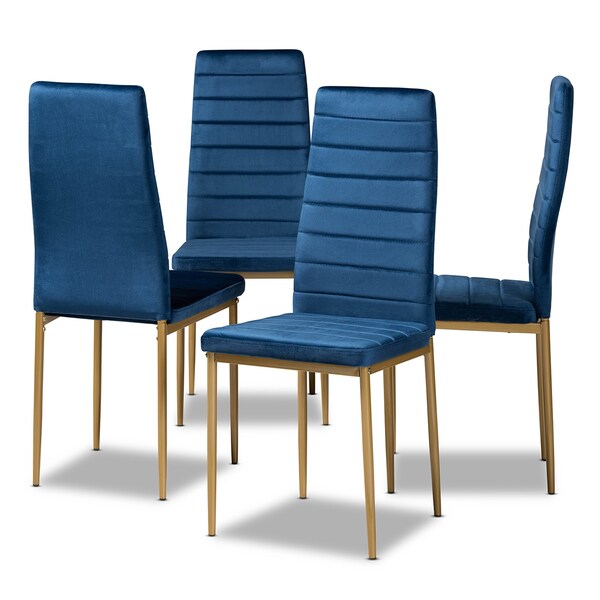 Baxton Studio Armand Glam and Luxe Navy Blue Velvet Upholstered and Gold Finished Metal Dining Chair Set (4PC) - 193-4PC-11771-ZORO
