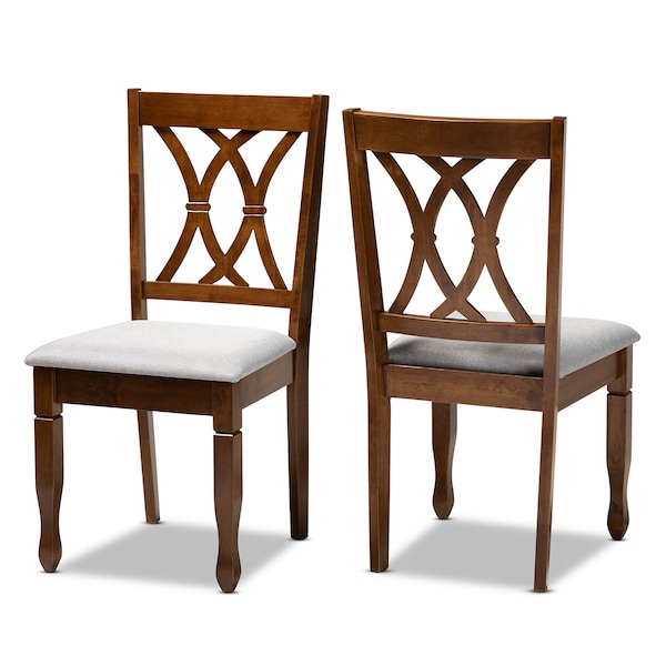 Baxton Studio Augustine Grey Upholstered and Walnut Wood 2-Piece Dining Chair Set - 165-10548