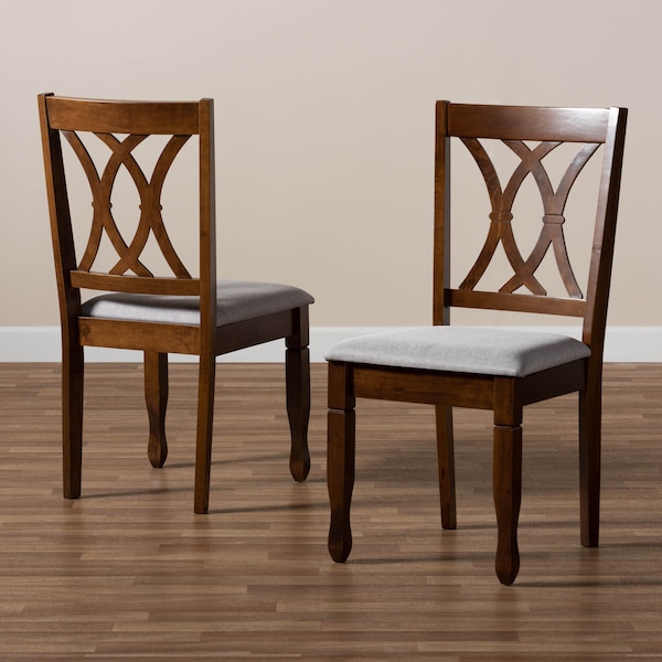 Baxton Studio Augustine Grey Upholstered and Walnut Wood 2-Piece Dining Chair Set - 165-10548