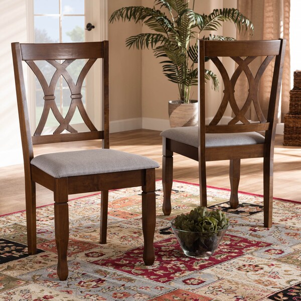 Baxton Studio Augustine Grey Upholstered and Walnut Wood 2-Piece Dining Chair Set - 165-10548