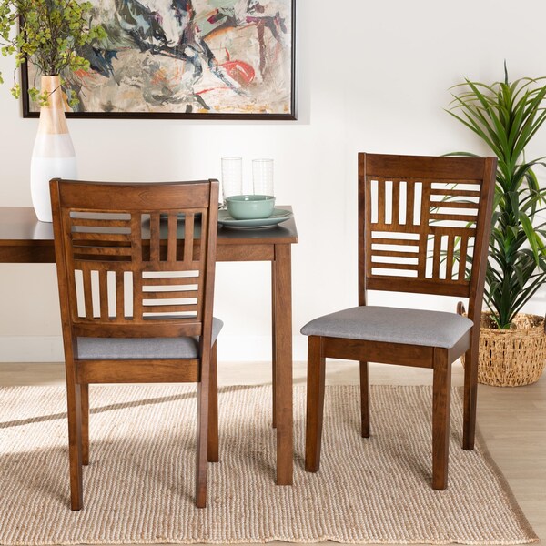 Baxton Studio Deanna Modern Grey Fabric and Walnut Brown Finished Wood 2-Piece Dining Chair Set, PR - 232-2PC-13185-ZORO