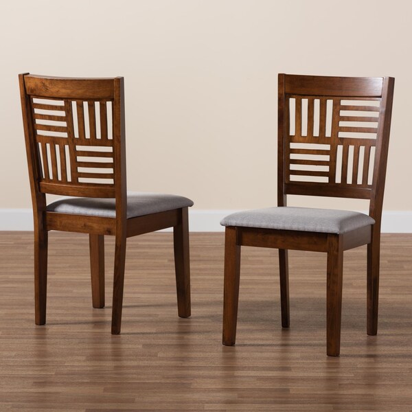 Baxton Studio Deanna Modern Grey Fabric and Walnut Brown Finished Wood 2-Piece Dining Chair Set, PR - 232-2PC-13185-ZORO