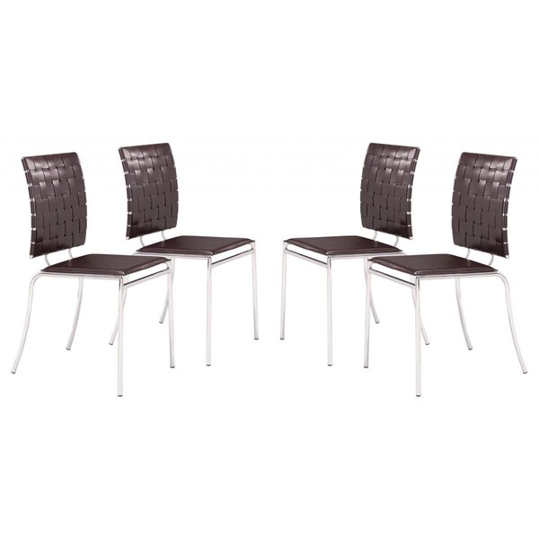 Homeroots Faux Leather & Steel Modern Basket Weave Dining Chairs, Brown, 4PK - 394737